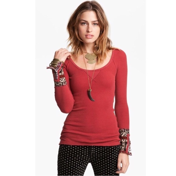 Free People Sweaters - We the Free People Red Kyoto Thermal Cuff Sweater